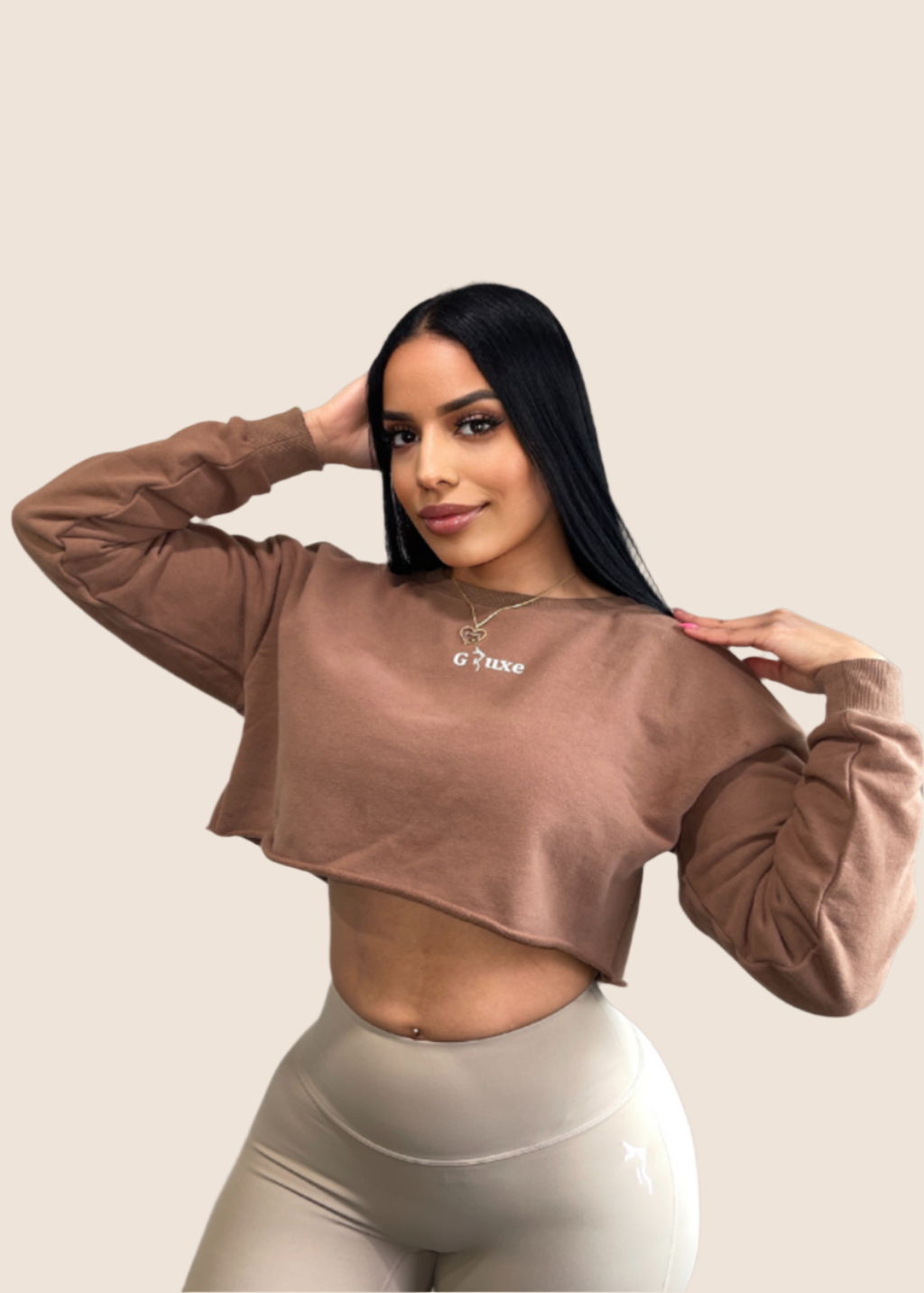 TRAINING CROPPED SWEATER - BROWN