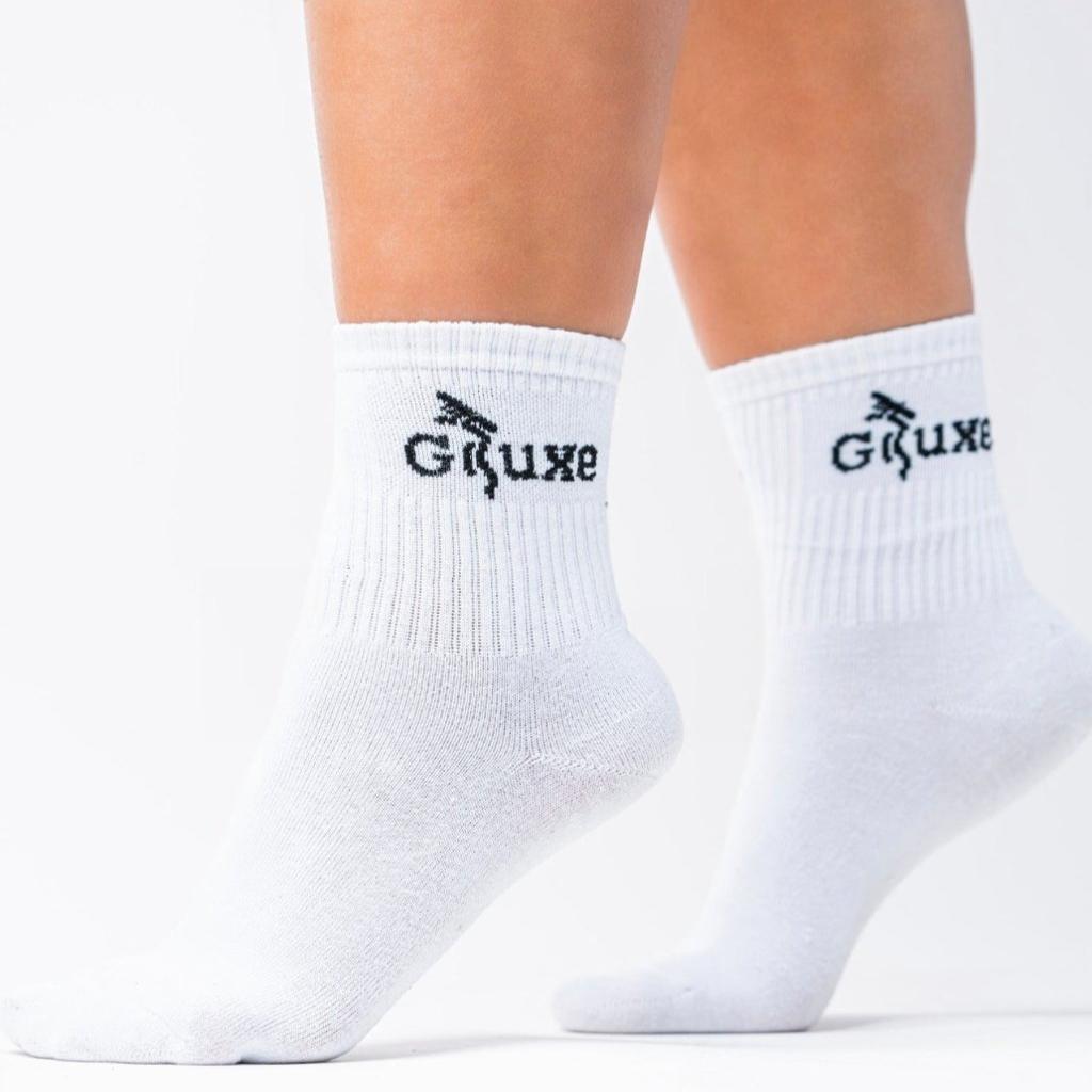 WHITE GLUXE CREW SOCKS